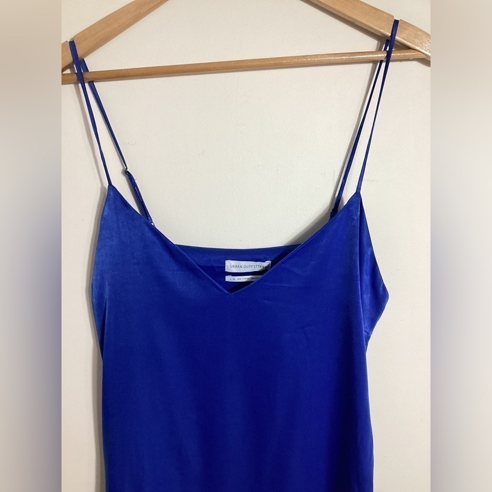 Urban Outfitters Slip Dress Large Cobalt Blue Satin Tie Back - Picture 4 of 13